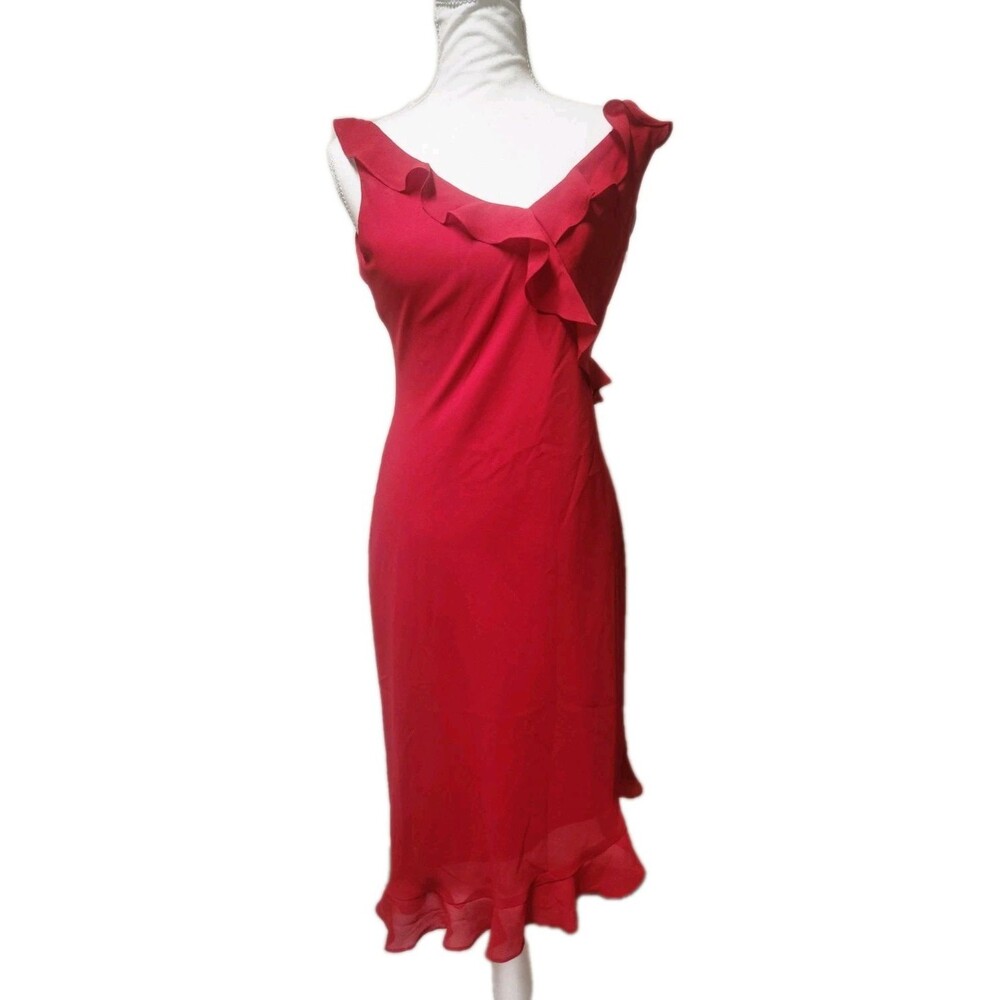 Vintage Red Breakin' Loose Midi Dress Hi Lo Chiffon Ruffle Fairy